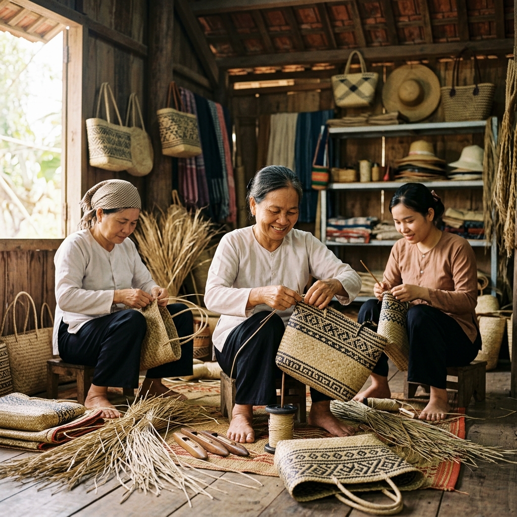 Nghề Đan Túi Cói Truyền Thống – Sinh Kế Bền Vững Cho Phụ Nữ Nông Thôn