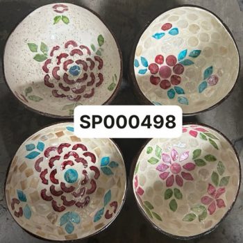 Bát dừa khảm trai trắng hoa