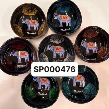 Bát dừa sơn mài voi xanh nền 3 lá