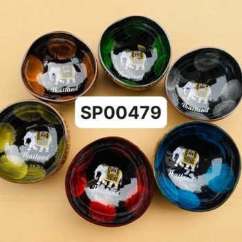 Bát dừa sơn mài voi yếm đen pháo hoa