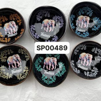 Bát dừa sơn mài voi màu hoa văn