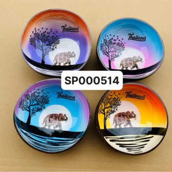 Bát dừa sơn mài hoàng hôn voi cây mix màu