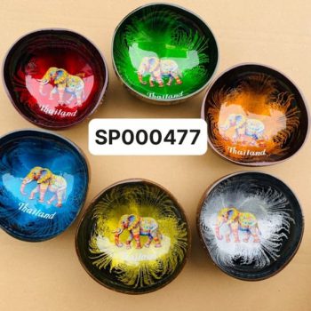 Bát dừa sơn mài voi màu toé đen