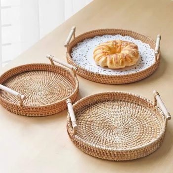 Khay Mây Tròn có Tay Cầm Đựng Đồ Ăn